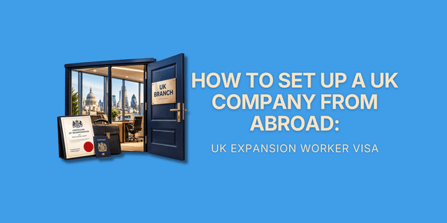 How to Set Up a UK Company From Abroad: UK Expansion Worker Visa – 3D icon of a company certificate and a UK branch door