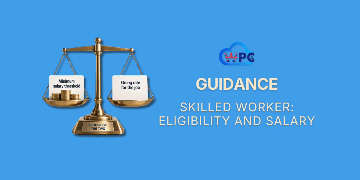3D illustration of balance scales holding a stack of coins, representing Skilled Worker visa eligibility and salary requirements.