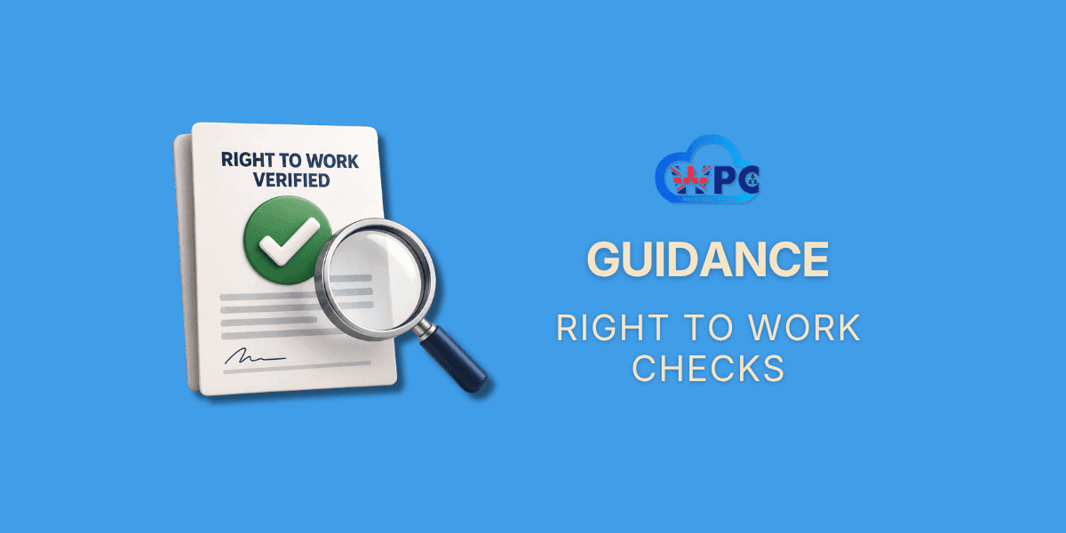 3D illustration of a document with a tick and a magnifying glass, representing right to work checks for UK employers.