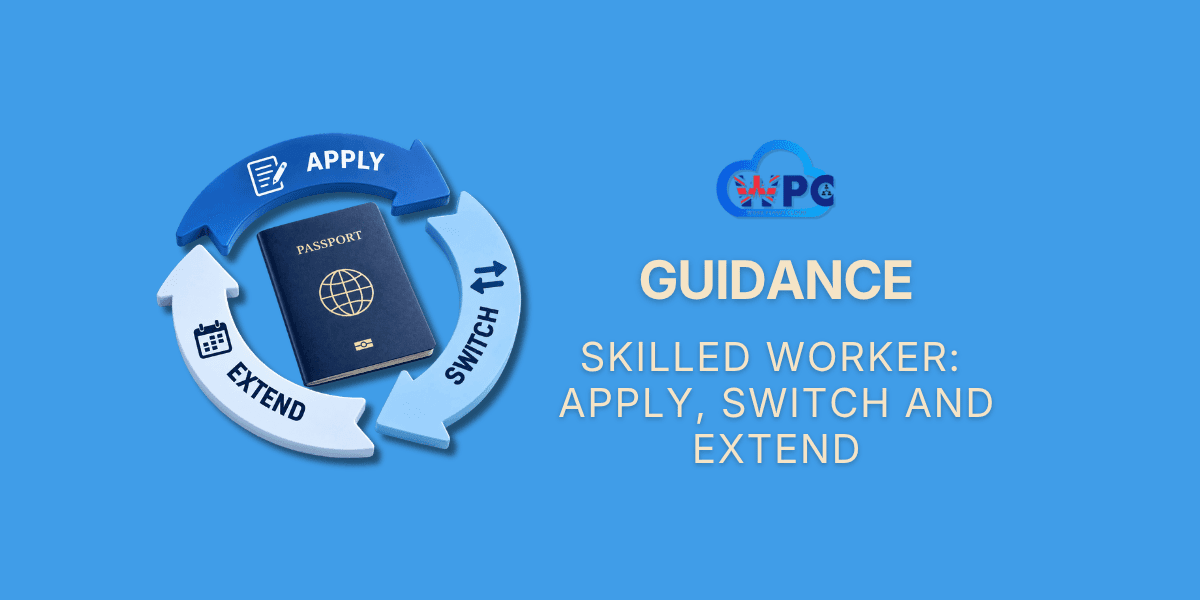 3D illustration of a passport with a circular arrow looping around it, representing applying for, switching to and extending a Skilled Worker visa.