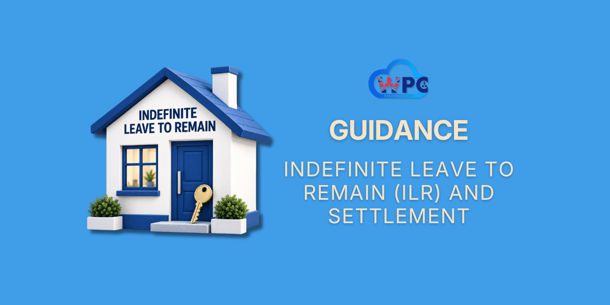 3D illustration of a house with a key resting against the door, representing indefinite leave to remain and settlement in the UK.
