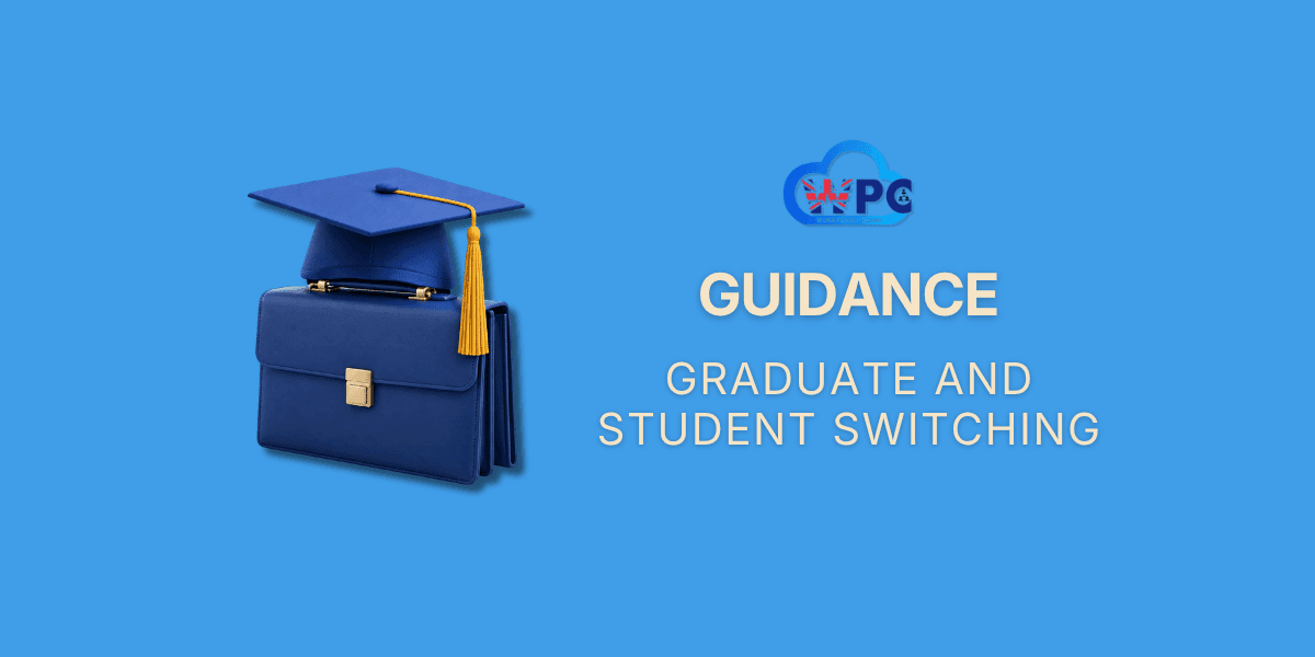 3D illustration of a graduation cap above a briefcase, representing switching from a graduate or student visa to a work visa.