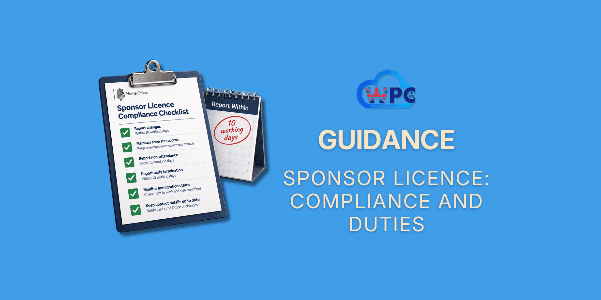 3D illustration of a clipboard checklist with a desk calendar, representing ongoing sponsor licence compliance and reporting duties.